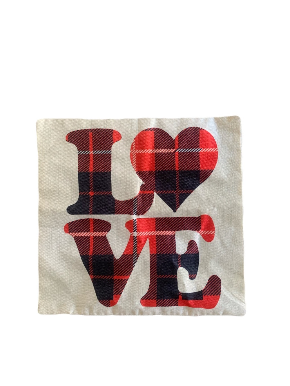 LOVE Accent Square Pillow Cover in Red and Black Plaid Valentine’s Day Holiday